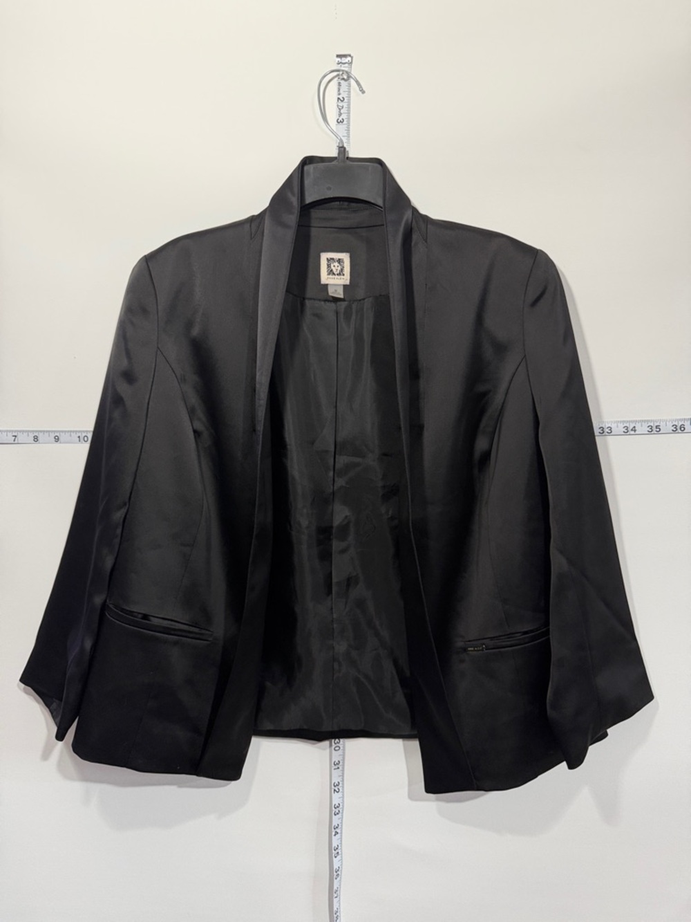 Anne Klein Black Satin Open-Front Blazer